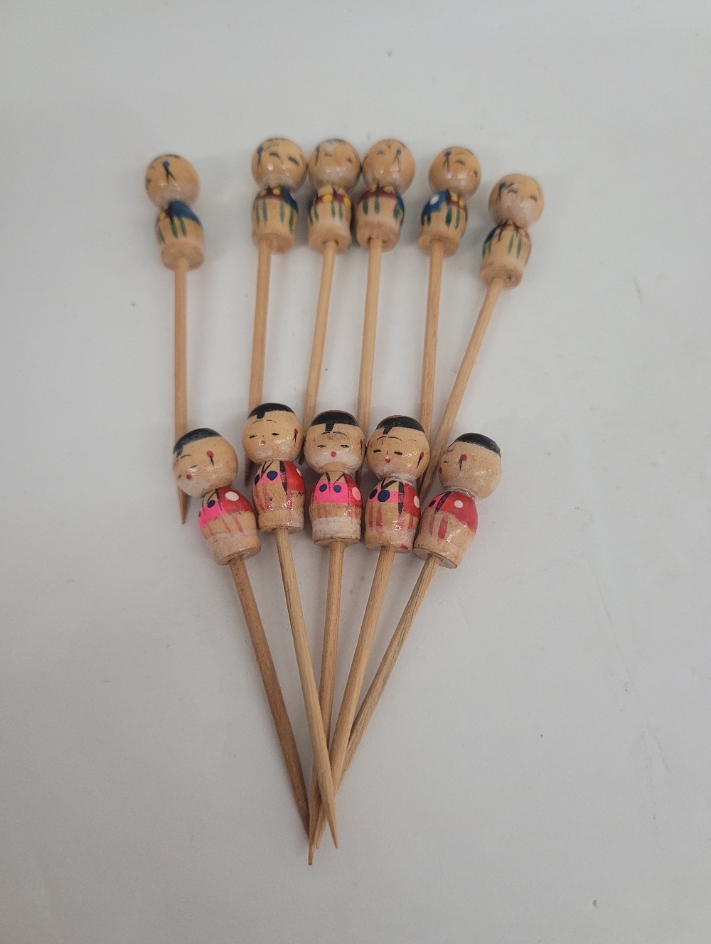 Kokeshi Hand Painted Cocktail Picks Set Of 11